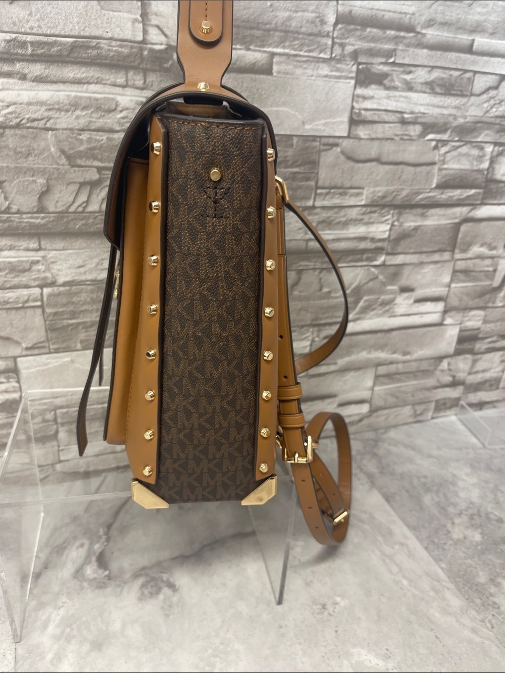 Michael Kors Manhattan Backpack Satchel & Matching Wallet Brown MK Logo - Picture 8 of 15